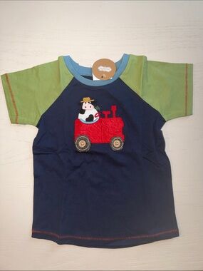 Mud Pie Navy & Green Cow-in-Red-Truck Raglan Short Sleeve Tee 2T-3T
